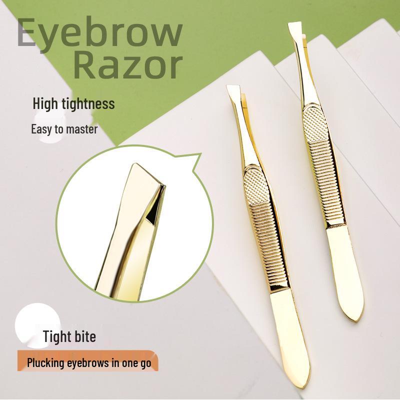 Kaqiduo Duo Luxury Gold Stainless Steel Precision Eyebrow Tweezers with Flat Slanted Tip for Hair Removal KK800