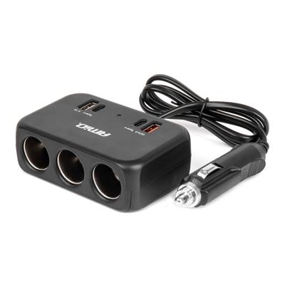 Cigarette Lighter Socket Splitter with Charger 1x USB-A 1x USB-C QC4.0 12V 24V 120W 80cm AMIO-04365