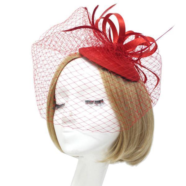 Women Girls Ladies Feather Fascinator Mesh Hairdressing Bridal Hair Clip Wedding Party Accessory Red
