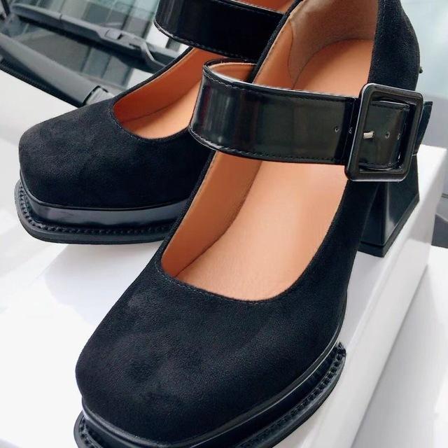 Platforma Jehlové podpatky Mary Janes Boty Boty Lakovaná kůže Robustní přezka se čtvercovou špičkou Goth Ženy Lodičky Boty na podpatku