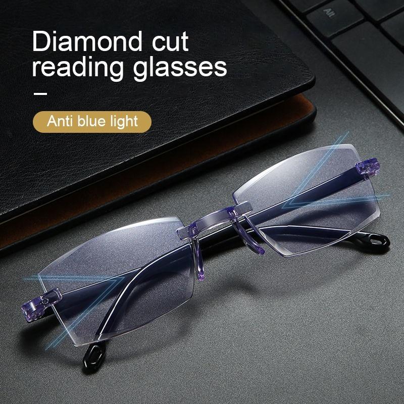 Latest Diamond Cut Bifocal Progressive Reading Glasses Men Blue Light Blocking Multifocal Glasses Ultra Lightweight Frameless Eye Wear