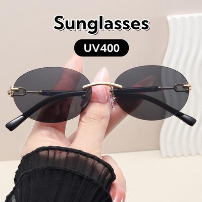 Damskie owalne okulary przeciwsłoneczne bez oprawek z ciętymi krawędziami Proste Modne Odporne na UV Ultralekkie Okulary Przeciwsłoneczne do Fotografii Ulicznej