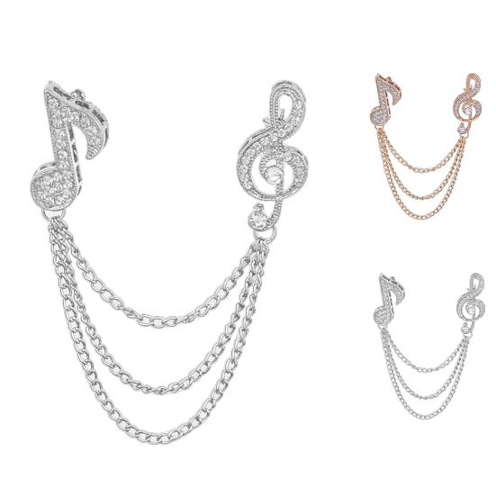 Unisex Rhinestone Musical Note Chain Tassel Brooch Pin Lapel Badge Shawl Jewelry