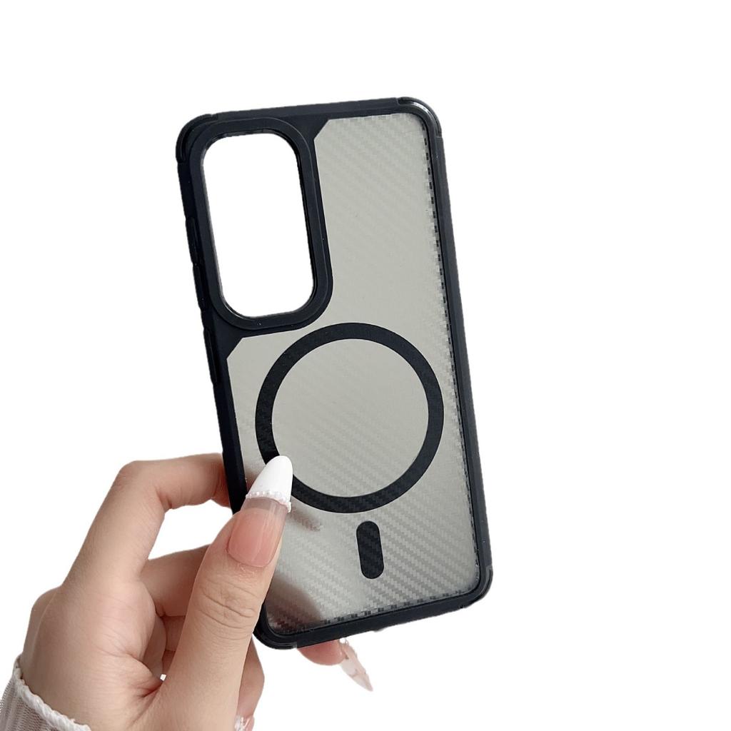 Carbon fiber textured magnetic mobile phone case is suitable for Samsung S24ULTRA matte A54/A55/A13/A14 hand rope