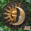Aluminum Vintage Sun Moon Wall Decor, Round 2D Metal Art Plaque for Home Living Room Kitchen Office