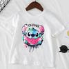 Cute Disney Stitch Print Kids T-shirts Summer White Short Sleeve Boys Girls Tee Shirt Child Cartoon Harajuku Tops Clothes