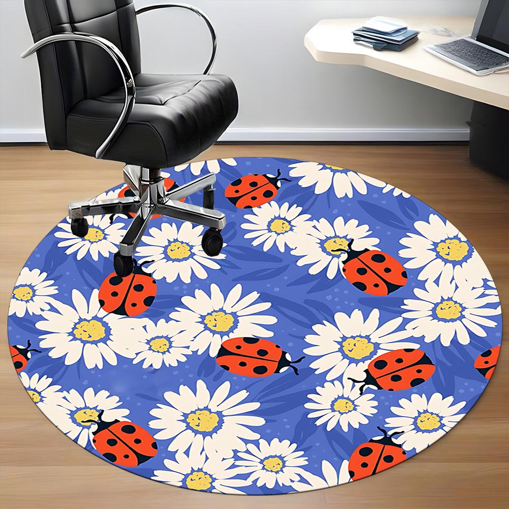 1PC Ladybug Daisy Office Round Area Rug, Mat Suitable ForOffice, Under Office Chairs Bedroom Living Room Home Decor, Room Deco