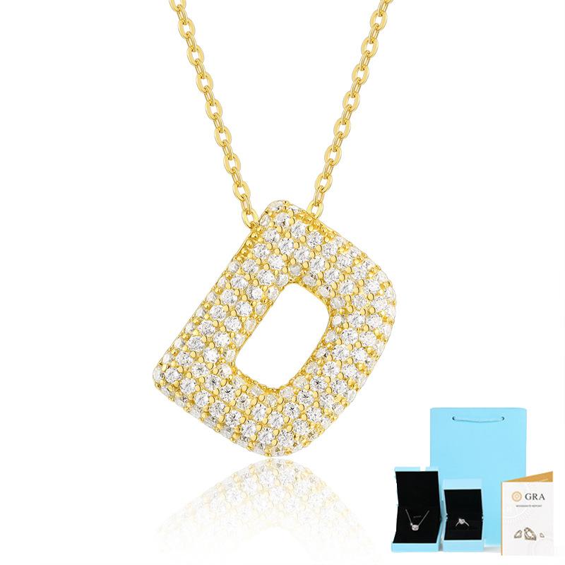 Letter Pendant Necklace 925 Silver Plated 18K Gold Collarbone Chain Fashionable Versatile Moissanite Chain
