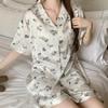 Sweet Girl Ice Silk Pajamas Women'S Summer Short-Sleeved Shorts Loungewear Two-Piece Set