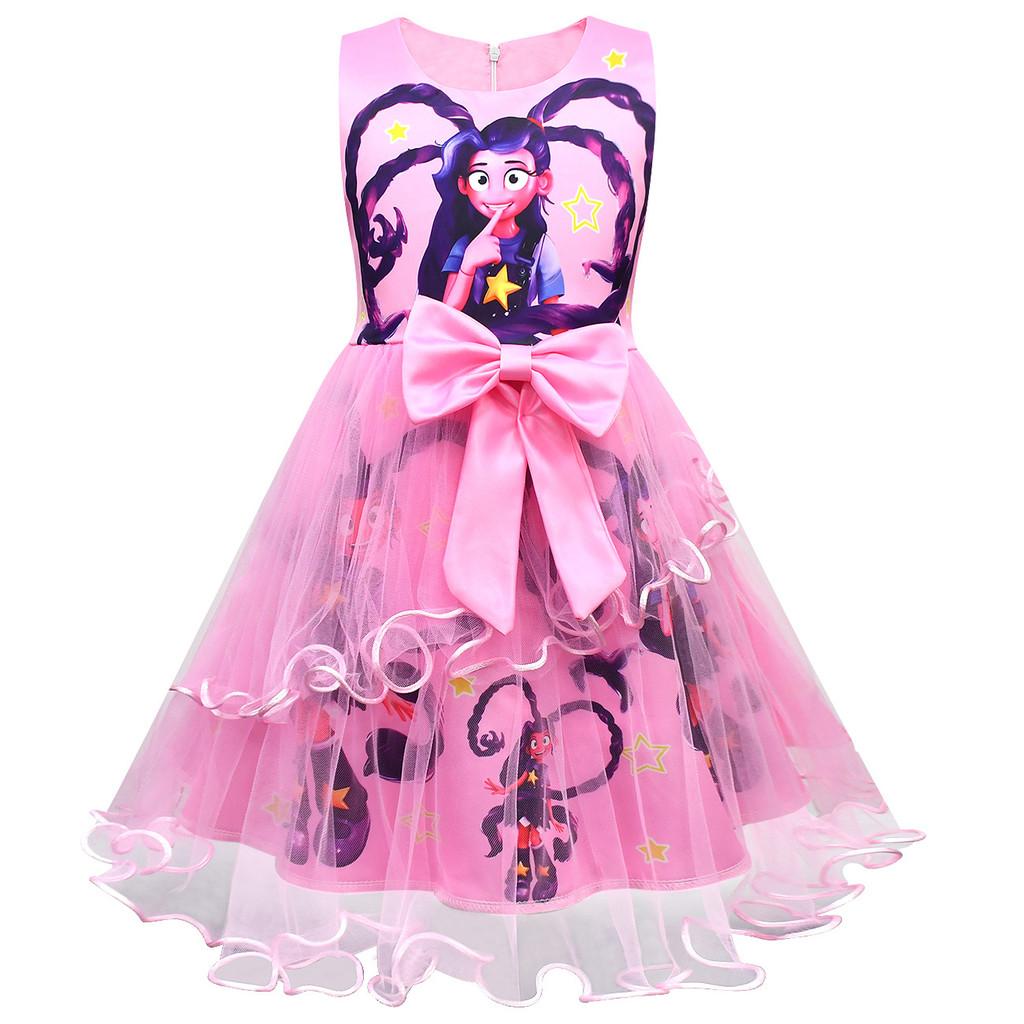 83144 Kids Girls Lily Lovebraids Print Bow Mesh Ruffle Princess Dress