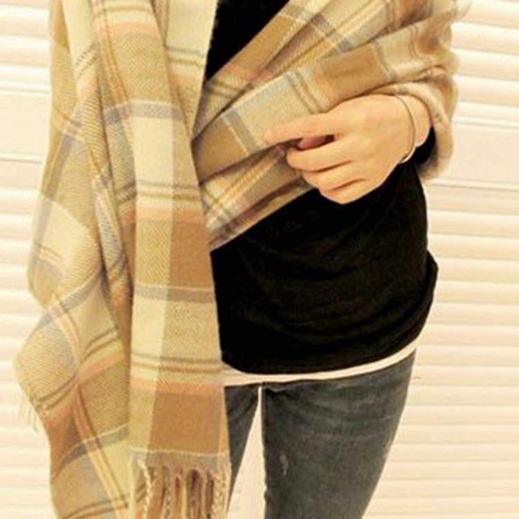 Autumn And Winter Warm Cashmere Fringed Student Plaid Scarf Women'S Winter Versatile Shawl