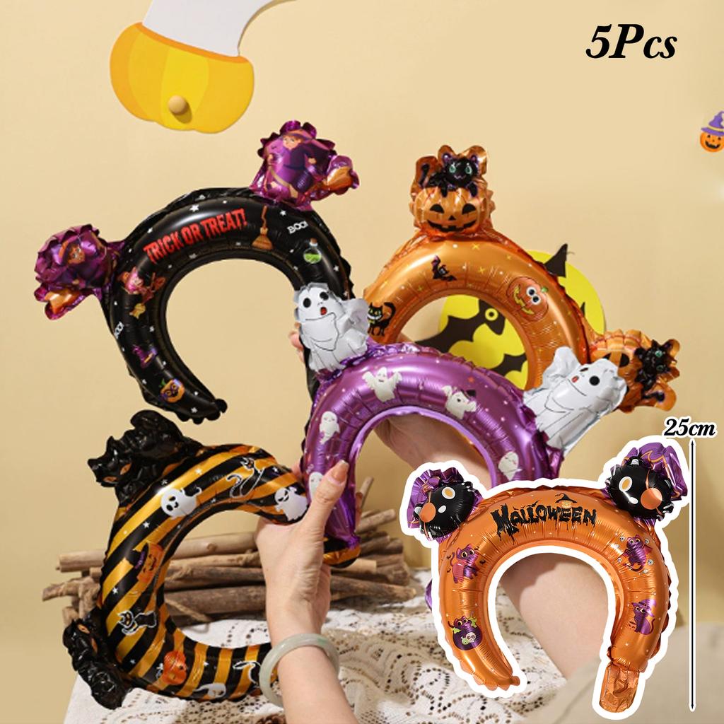 5/10 Pcs Halloween Balloons Party Decorations Cartoon Pumpkin Ghost Bat Aluminum Foil Balloon Handheld Stick Wrist Headband Kid