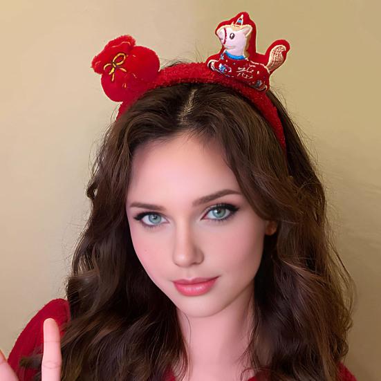 Yousheng 2026 Year of Horse Headband Plush Soft Comfortable Bright Red Hair Hoop 2026 Zodiac Hair Accessory Festive Joyful Decoration