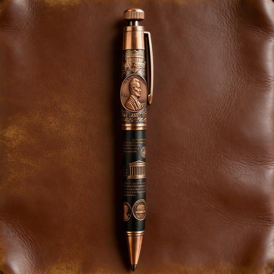Der letzte Cent 2025 Gedenkstift mit Penny-Relief Historisch inspirierter Stift Mattschwarz Bronze Sammlergeschenk für Geschichtsinteressierte Zuhause