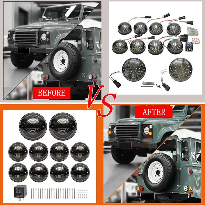 10Pcs Car LED Turn Signal Tail Light Fit For Land Rover 90/110 1983-1990/ Defender 1990-2016 Smoked Shell Front Rear Signal Lamp