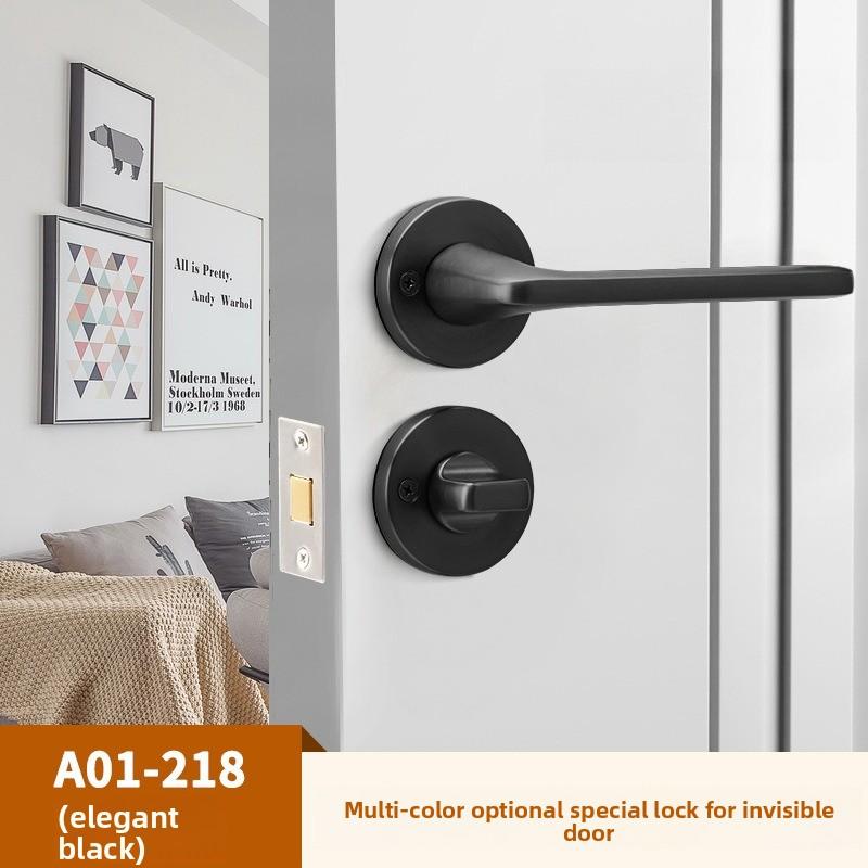 Stainless Steel Bathroom Keyless Door Lock Household Wooden Door Handle Lock Indoor Black Red and Green Indicator Door Handle