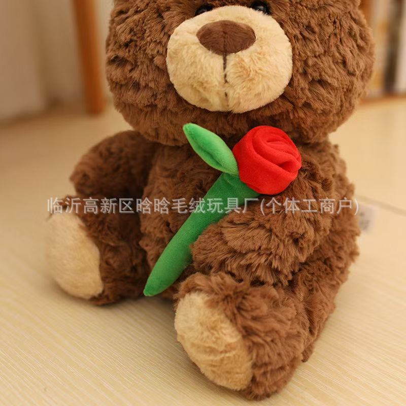 Cute Rose Bear Doll Holding Rose Doll Plush Toy Girl Valentine'S Day Birthday Gift