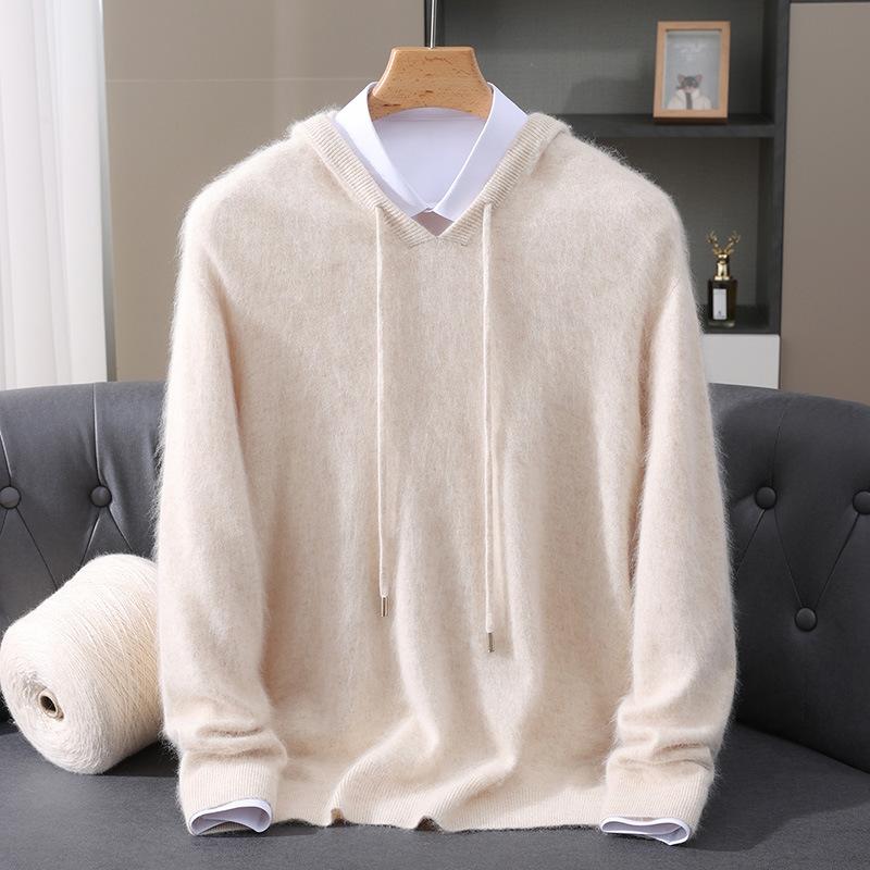 Autumn And Winter Mink Sweater Hooded Sweater Men'S Fashion Knitted Sweater Loose Casual Versatile Bottoming Shirt Hooded Top
