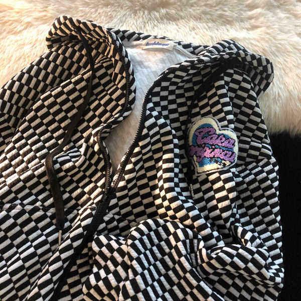 

Вафельный свитер с капюшоном Женский осенне-зимний тонкий кардиган на молнии Куртка Женский свободный парный топ Модный ретро универсальный свитшот XXL