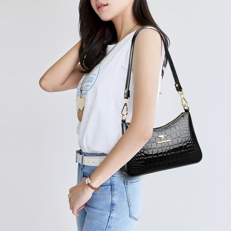 Crocodile pattern glossy underarm bag women's shoulder messenger bag