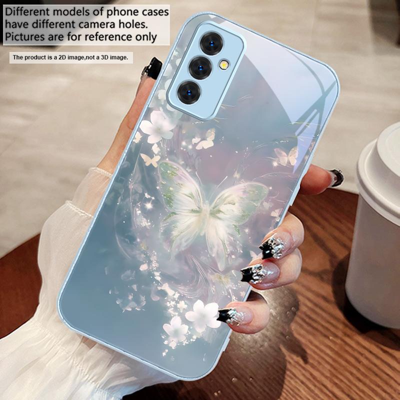 Dreamy Striped Butterfly For Samsung A73 72 71 A70 56 55 54 A53 52 51 50 42 A35 A34 33 32 31 26 25 24 23 22 30 Glass Phone Case