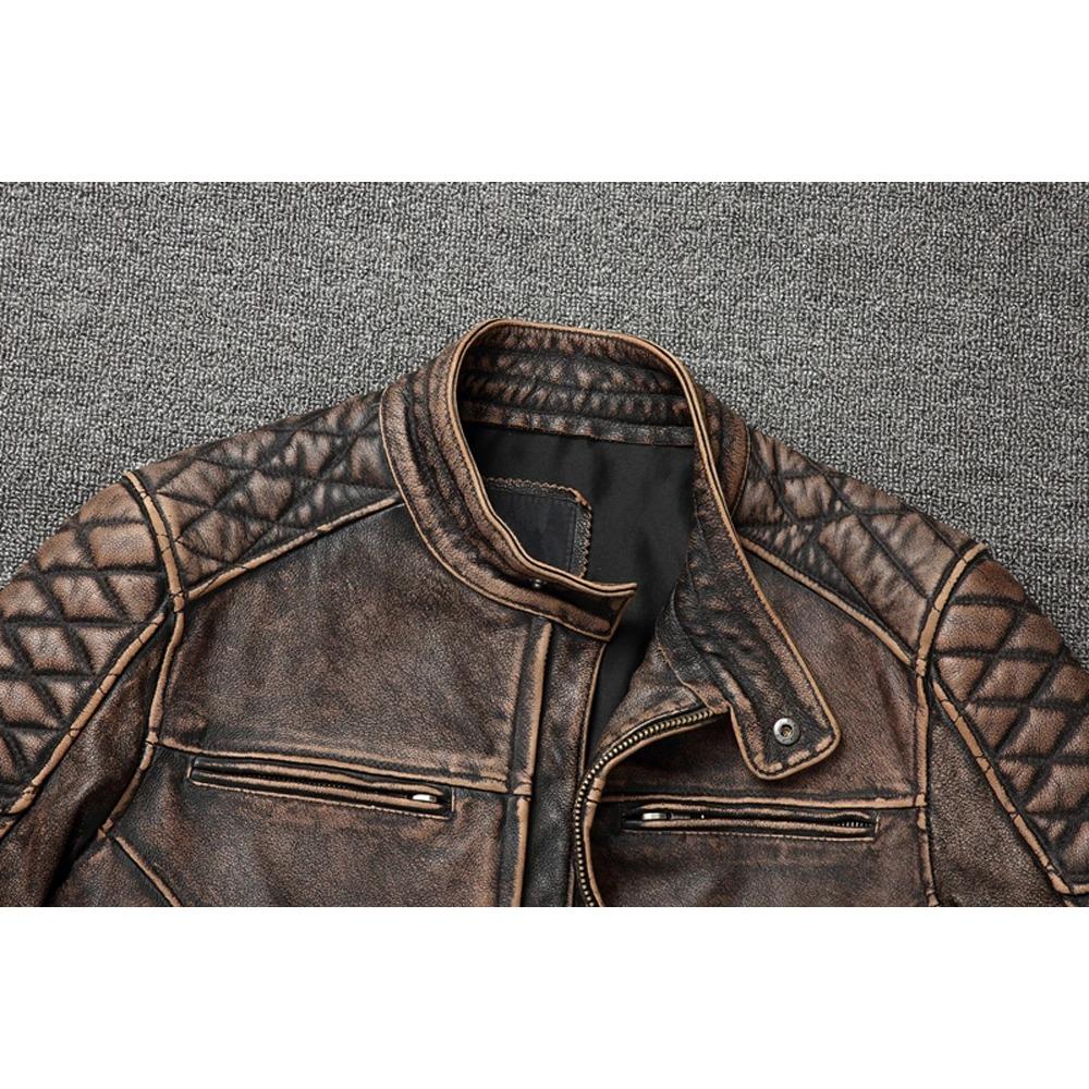 Chinesische Größe Vintage Männer Lederjacke dick 100% echtes Rindsleder Bikerjacke Slim Fit Männer Motorradmantel Herbst asiatische Größe S-5XL M419
