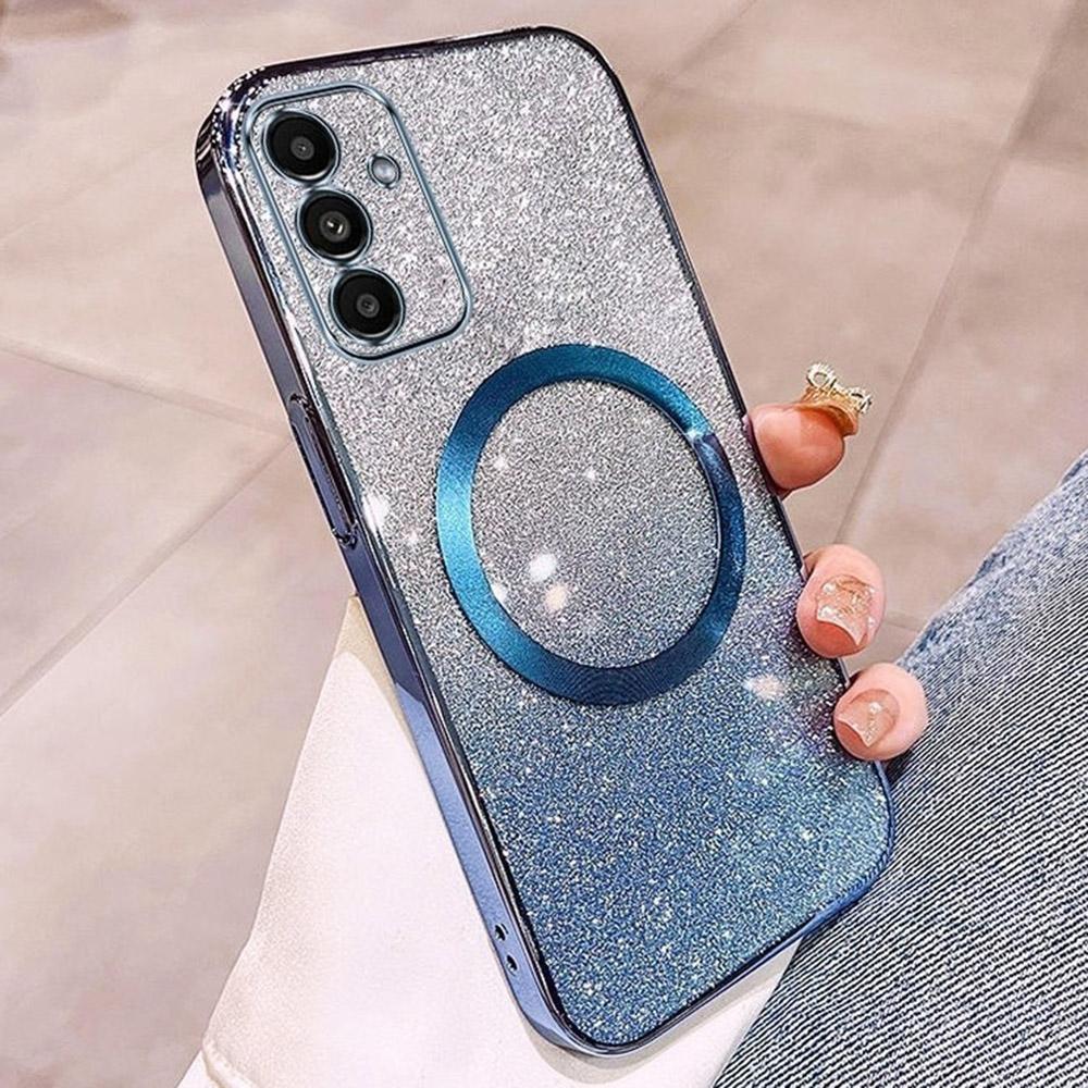

For Samsung Galaxy S24 Case Compatible with MagSafe Electroplated Gradient Glitter TPU Phone Cover Blue