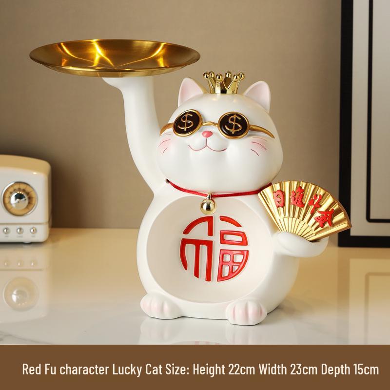 Japanese Style Resin Lucky Cat Storage Tray - Housewarming & Decorative Gift Ornament