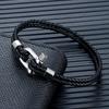 MKENDN Black Stainless Steel Shackle Bracelet Double Layer Blue Leather Handmade Nautical Jewelry for Men Women