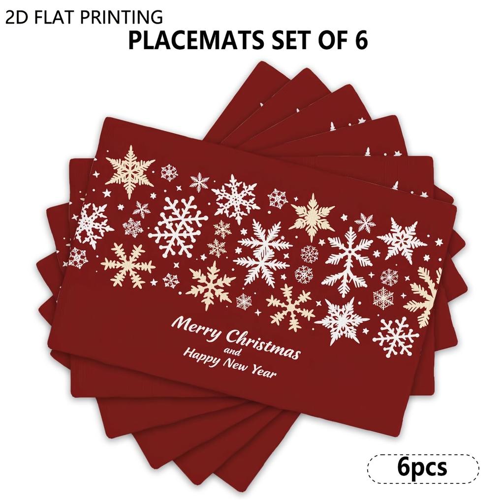 4pcs/6pcs, Christmas Table Mats, Red Snowflake Art Theme Placemats, Suitable for Restaurant Kitchen, Dinner Party And Other Atmospheres, Dining Decora