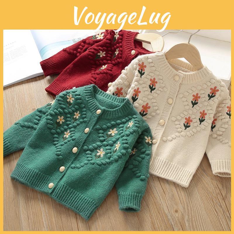 Childrens Girls Autumn Sweater Spring Clothes Sweet Flower Sweaters Embroidery Knitted Cardigan Warm Kids Outerwear Korean Baby Girl Clothes