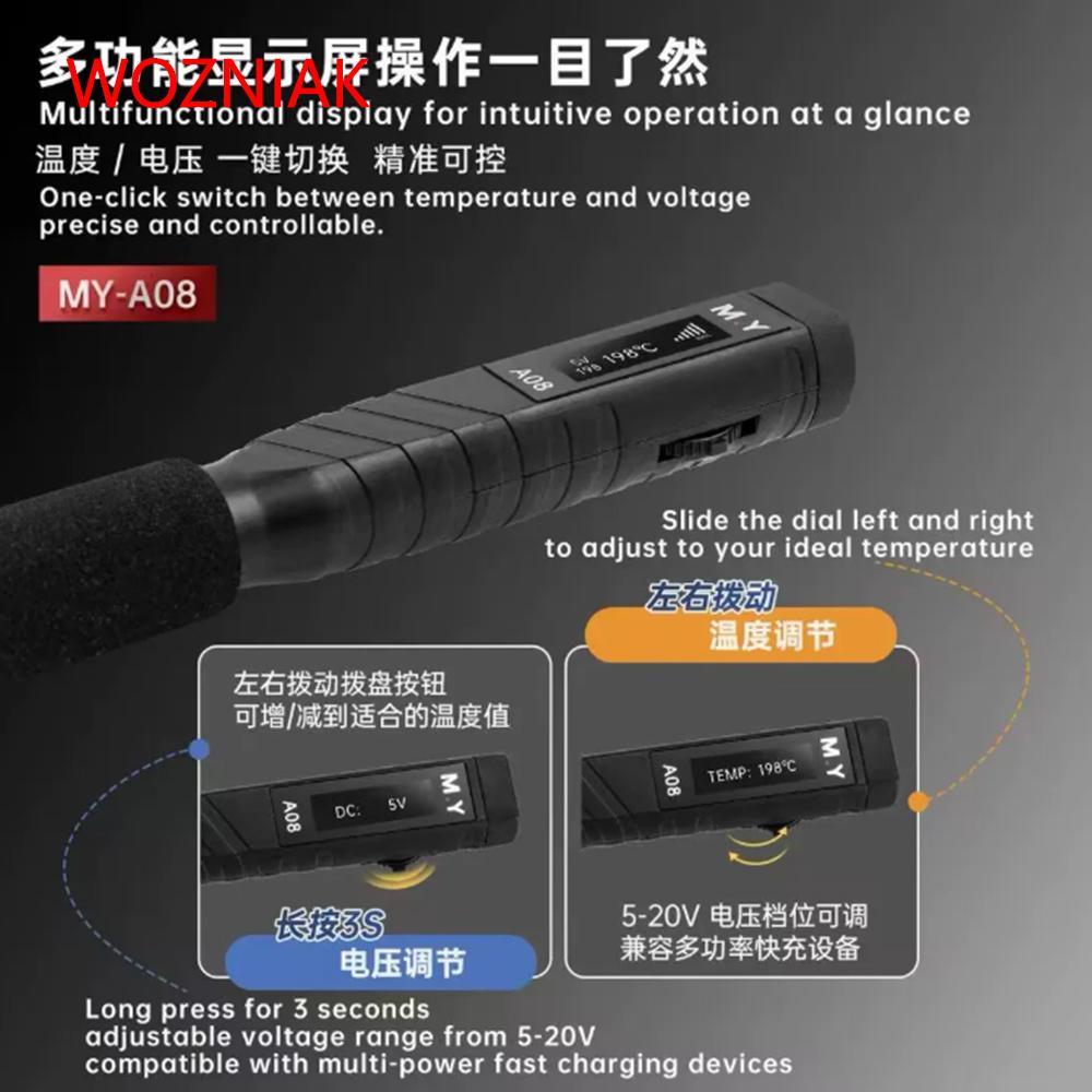 YCS MY-A08 Digital Soldering Iron Manual Tool Combination 5-20V Adjustable Temperature Type-C Electric Welding for Phone Repair