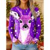 2025 Women's Vintage Reindeer Print Long Sleeve, Christmas Party Crew Neck, Holiday Gift Top, Fall Winter Festive Style