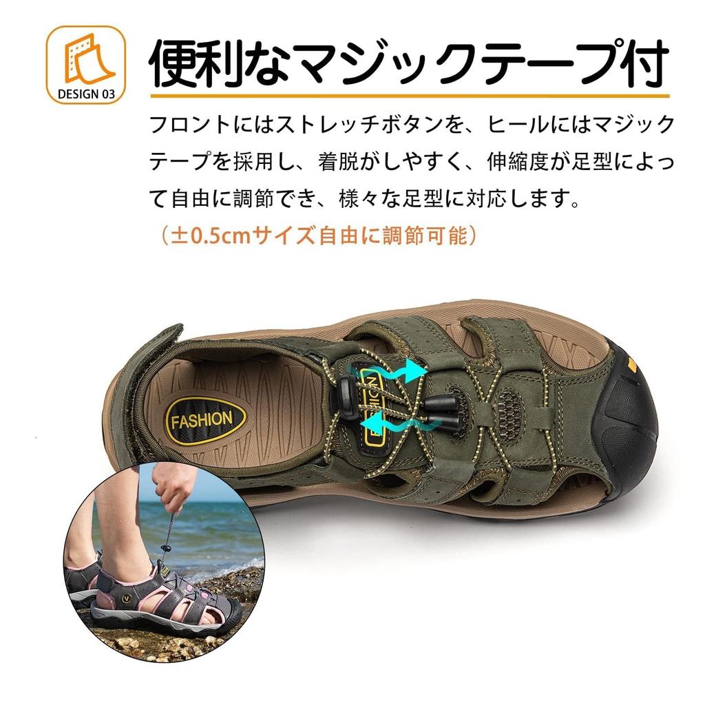 STRDEOUT Genuine Leather Sports Outdoor Strap Walking Summer Sandals for Toe Size Army Green Men's Sandals, Sandals, Sandals, Sandals, Amphibious,