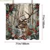 1pc Christmas Reindeer Print Waterproof Shower Partition Privacy Hanging Curtain with 12 Hooks, Multiple Sizes, Machine Washab