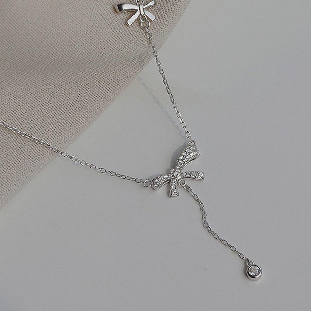 Elegant Japanese & Korean Bow Pendant Necklace: Light Luxury with Tassel for Women