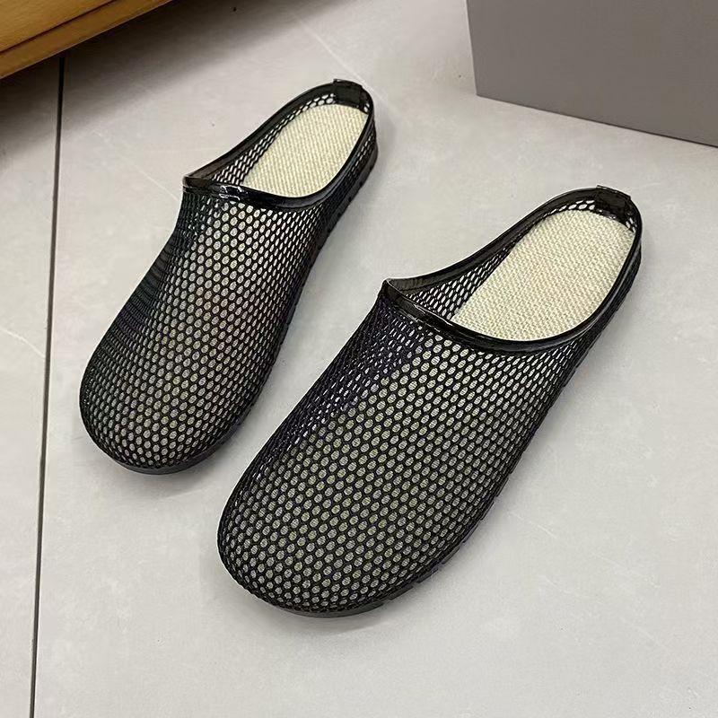 Women's Summer Baotou Mesh Flat Sole Slippers Soft sole Non Slip Breathable Outdoor Half Slippers Lazy Slippers Sandals