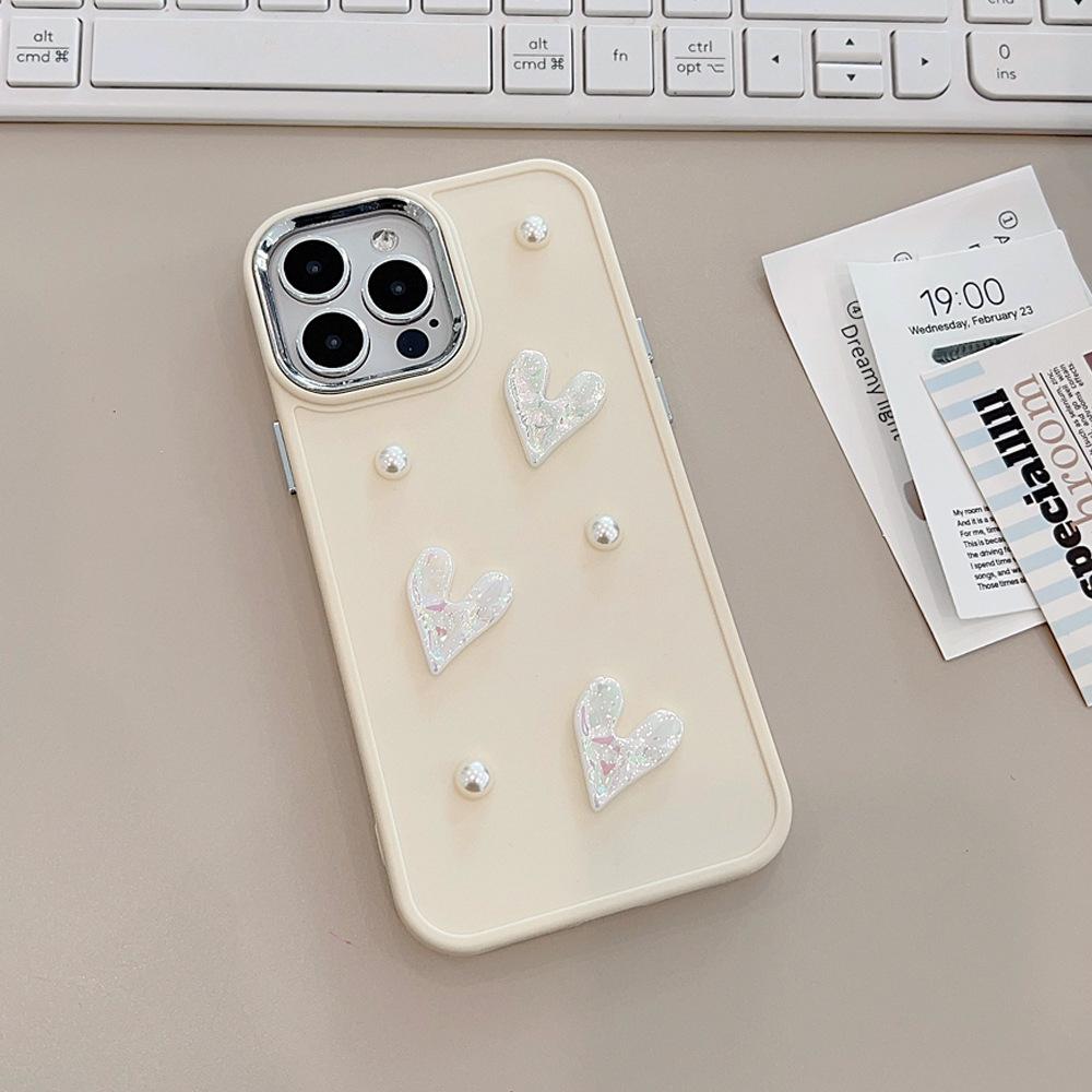 Milk White Pearl Love 14 Apple 17 Mobile Phone Case Iphone 13 Three Dimensional 11 Suitable for 15 Small Fragrance 16promax