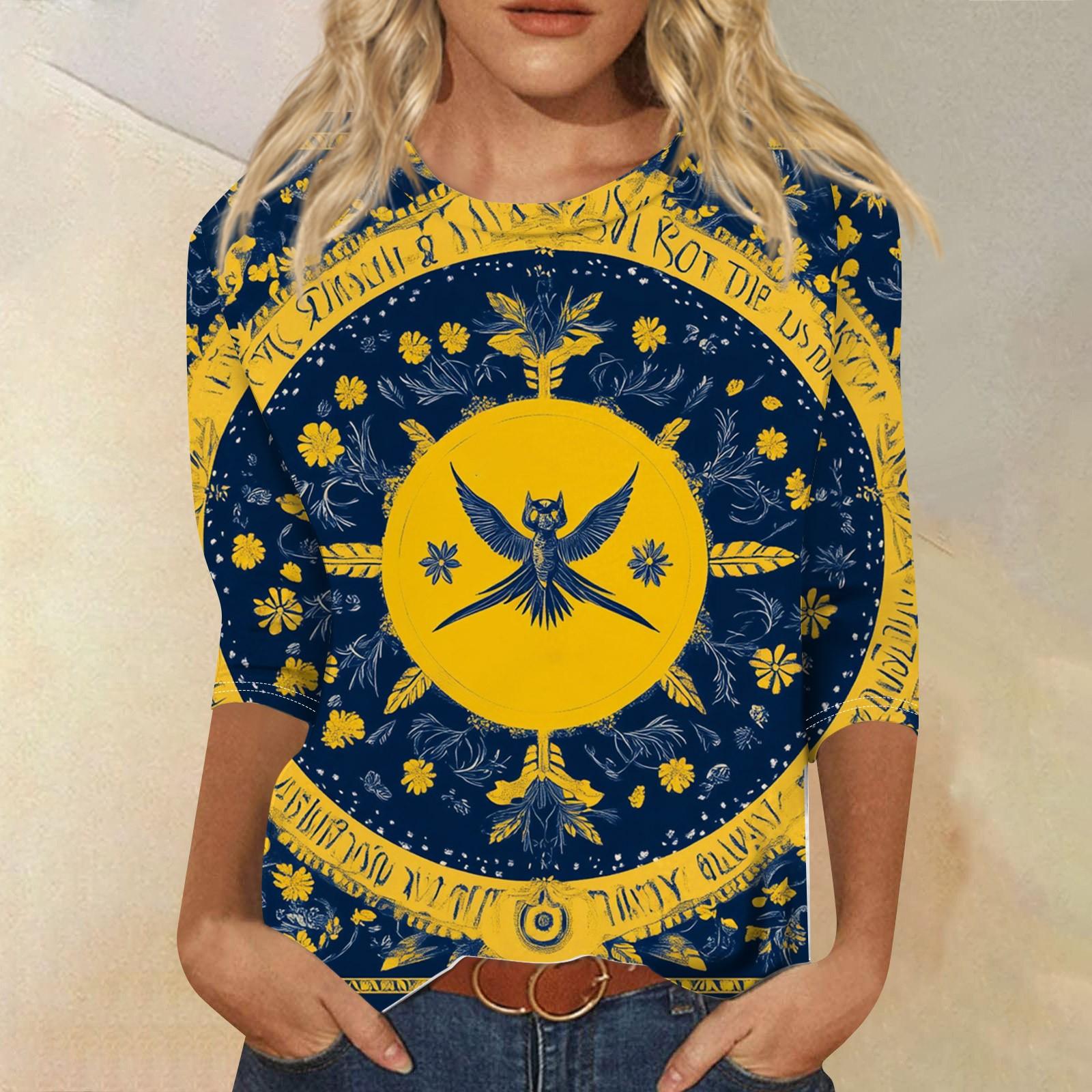 

Women s Fashion Casual 3/4 Sleeve Independence Day Printed Round Neck Pullover Top XL жовтий