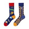 Unisex A/B Style Asymmetrical Cartoon Mid-Calf Cotton Socks