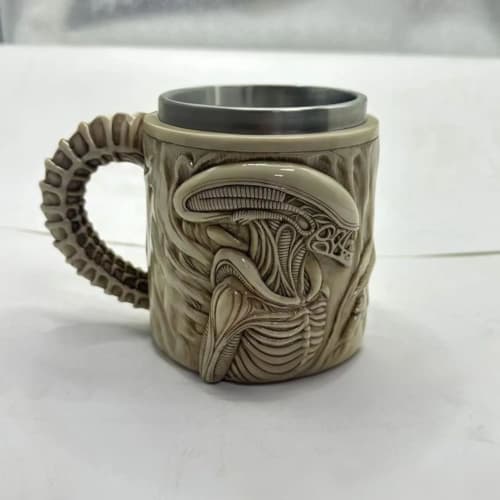 FAWOFA Alien Evil Mug, Resin and Stainless Steel, Coffee Cup, Cosplay Accessory, Anime Goods, Moe Merchandise, Creative Design, Suitable for Dorms, Of