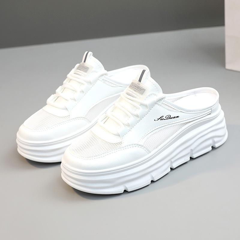 

[Customized] W3605 new mesh half-drag girl 2025 spring and summer casual breathable thick sole heightening mesh shoes 34