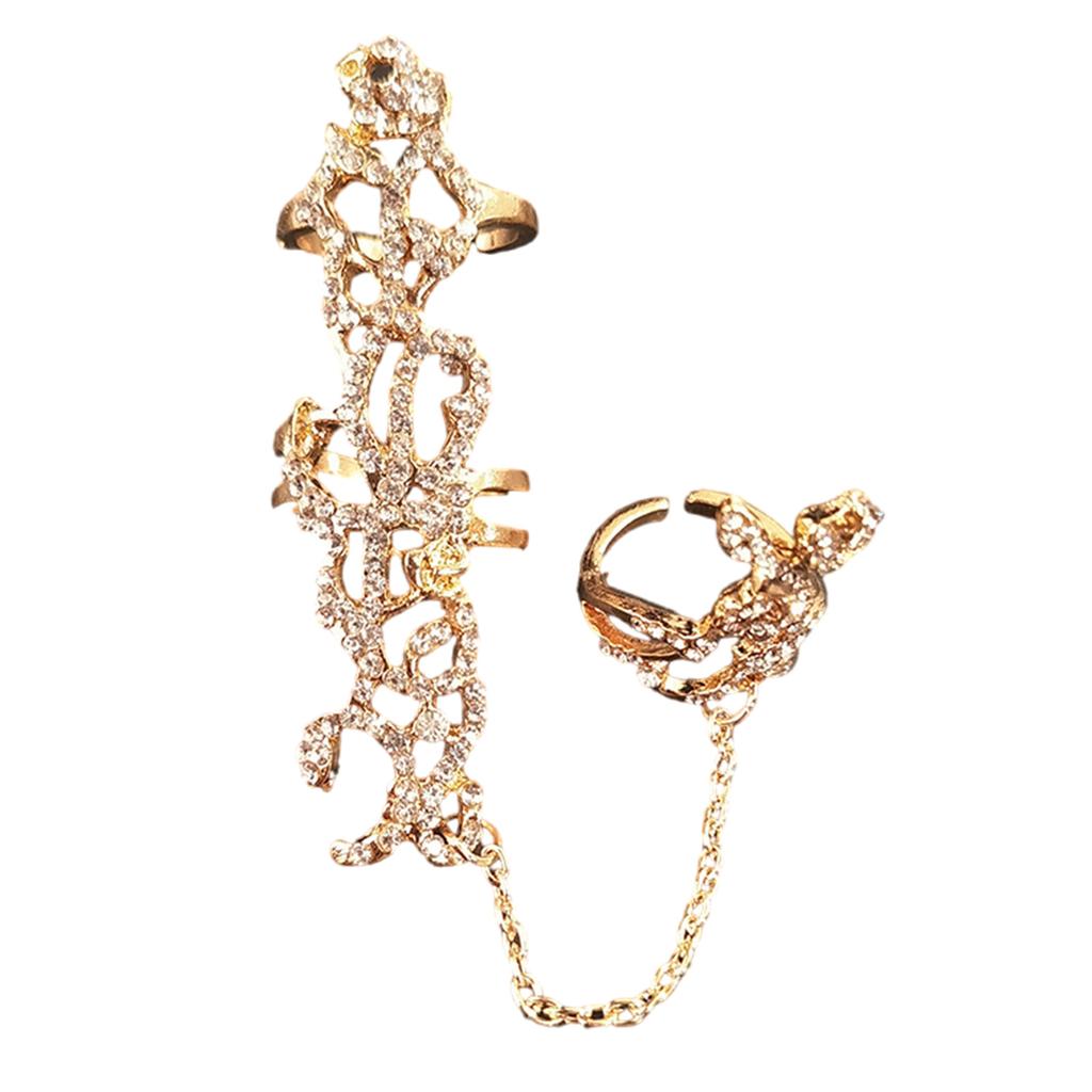 Crystals Rhinestones Vintage Chain Rings Adjustable Size Double Finger Jewelry for Women Special Occasion Gifts