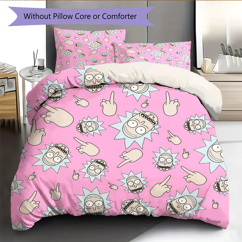 Rick and Morty Pattern Bedding Quilt Set  Home Decoration  Gift (1 * duvet cover + 2 * pillowcase  without core)