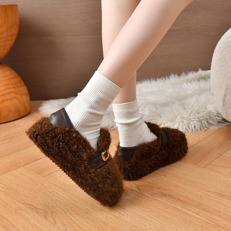 Fashion retro versatile Doudou cotton shoes women's 2025 autumn and winter new soft-soled thin shoes with a pedal on shit
