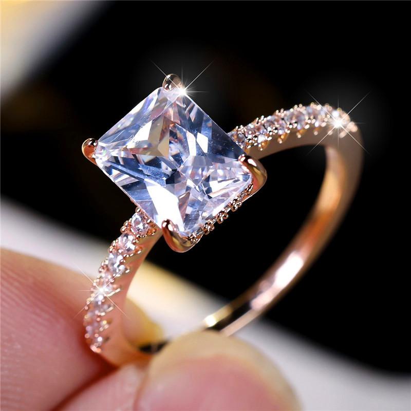 Süßer weißer Zirkonstein Verlobungsring für Damen, Vintage Roségold Farbe, Hochzeits Schmuck für Damen