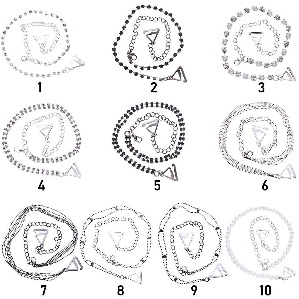 Fashion Elegant Crystal Bra Shoulder Lingerie Accessories Bra Straps Metallic Silver Plated