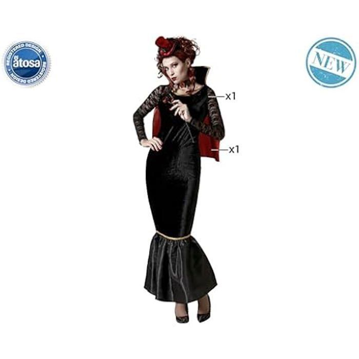 Déguisement de vampire - ATOSA - Élégant et mystérieux - Cape rouge - Robe noire - Pour Halloween