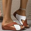 Fashion Summer Leather Wedge Slippers for Women 2025 Non-Slip Cross Strap Platform Woman Slides Soft Bottom Plus Size Women Slippers