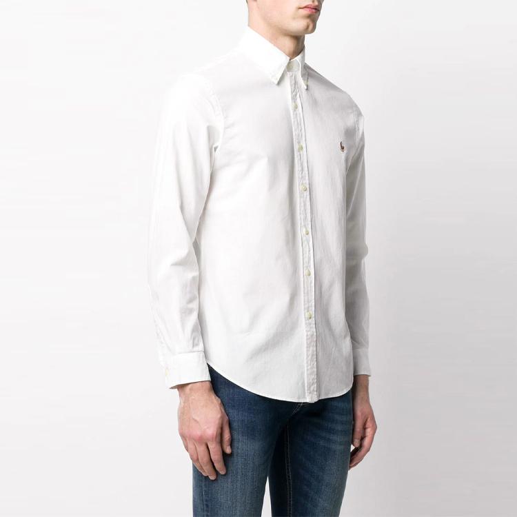 Polo Ralph Lauren Logo Print Solid Twill Point Collar Long Sleeve Shirt Men Shirts White 710795457-001